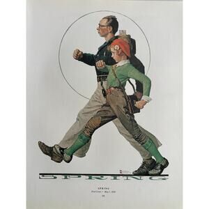 Spring, Marching, Painting, Flag Pole Norman Rockwell, Print, Book Page, Art, 25